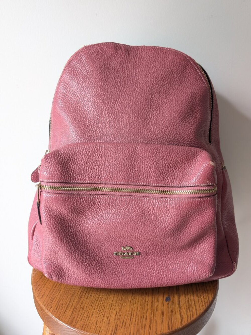 Coach F29004 Pink Charlie Medium Pebbled Leather Backpack